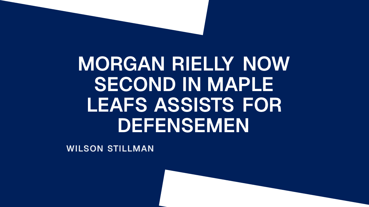 Morgan Rielly Now Second in Maple Leafs Assists for Defensemen Placeholder Image
