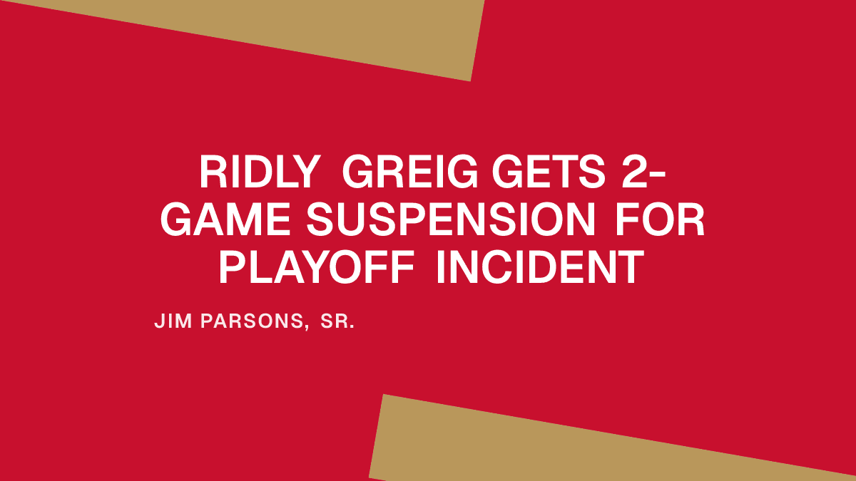 Ridly Greig Gets 2-Game Suspension for Playoff Incident